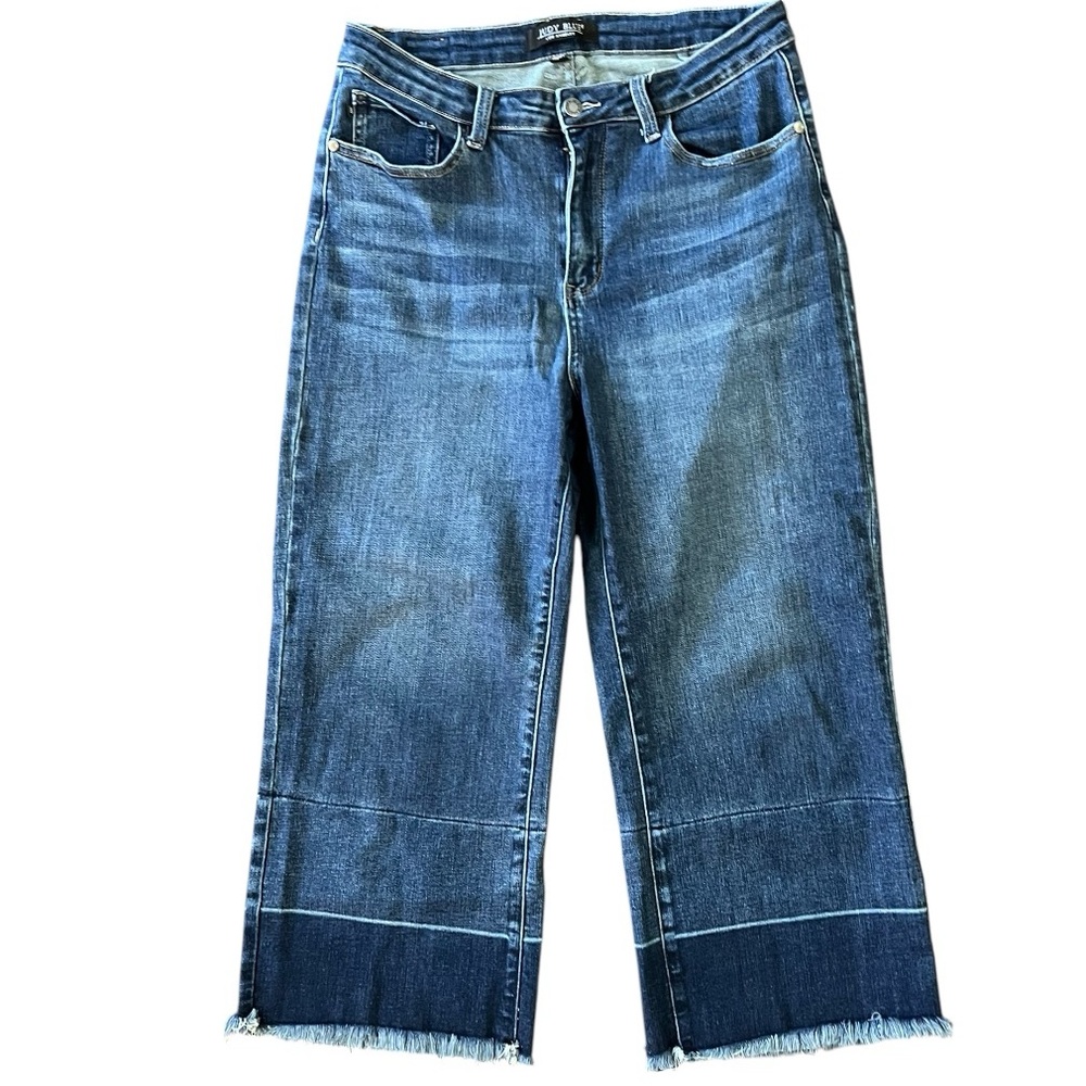 Judy Blue Wide Leg Crop Raw Hem 13 31 Blue High Rise Jeans JB88490